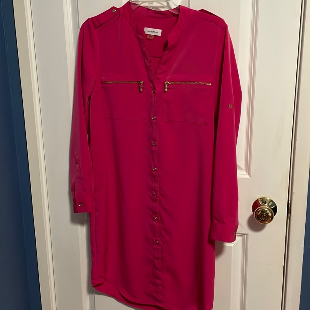 Calvin Klein pink button down shirt dress
